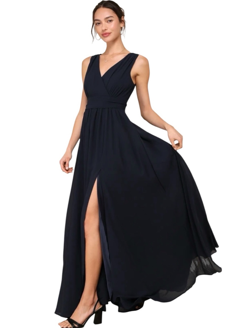 Lulus Maxi Dress Womens‎ Medium Navy Blue Fully Lined Thoughts of Hue Surplice m